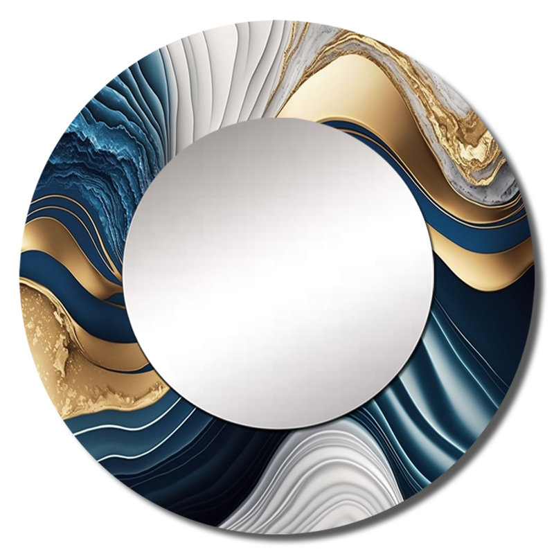 «Quaron Abstract Geode Waves Blue I», miroir mural abstrait bleu, 36 po x 36 po