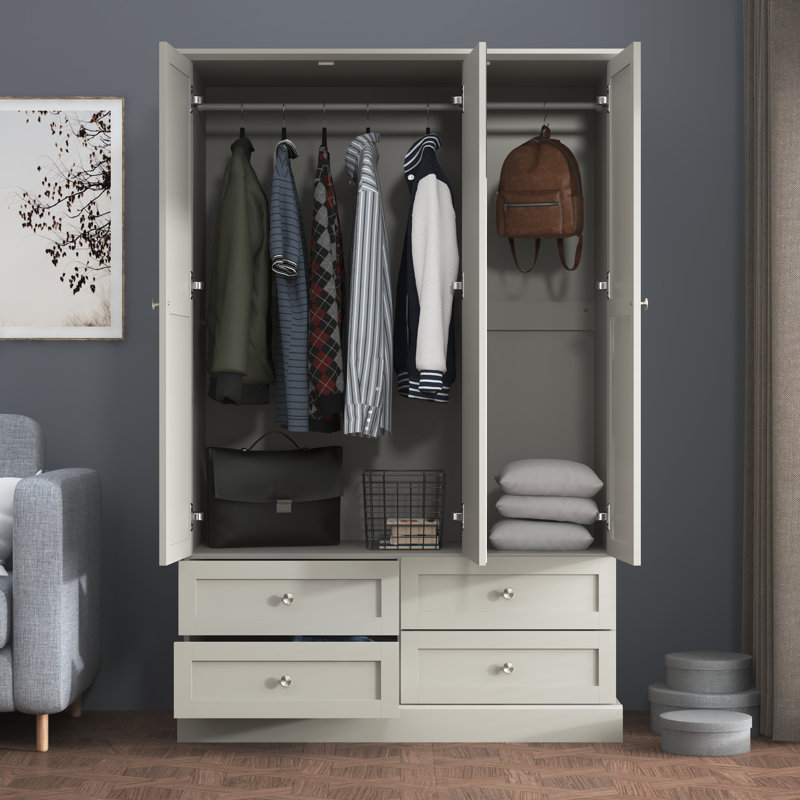 Catalina 3 Door 4 Drawer Wardrobe With Mirror, Light Grey