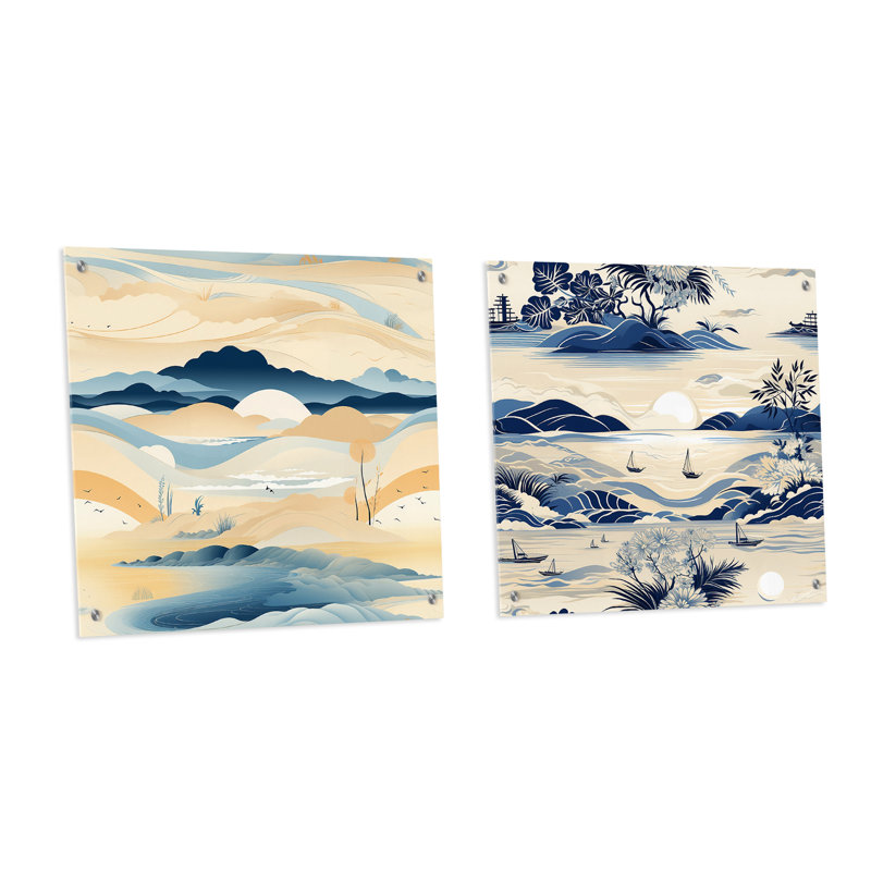 Castiglia - Ensemble de 2 verres muraux abstraits en acrylique Boho, H 16 po x l 33 po