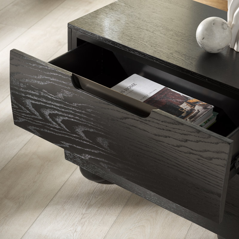 Estelle Beethoven Wood 2 Drawer 28" Nightstand, Black