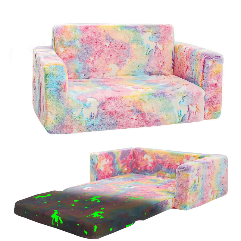Amilee Kids Couch Sofa, Folding Toddler Couch, Pink Unicorn, 16" H x 30" W x 17" D