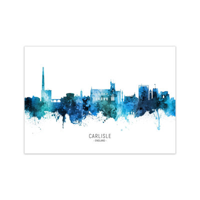 Carlisle England Skyline Blue City Name by Michael Tompsett - Print