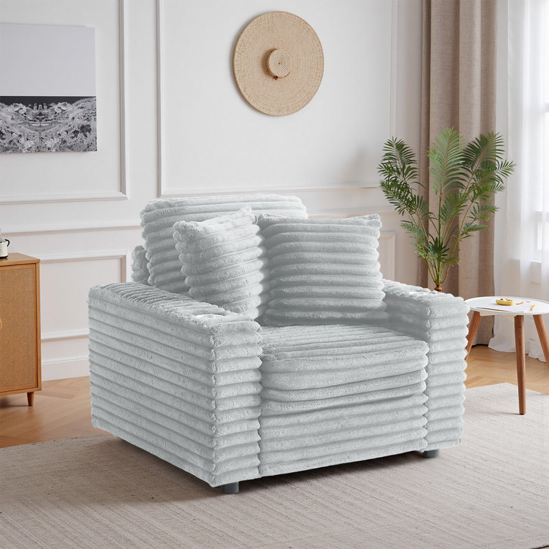 Ermia Modern Faux Fur Accent Chair with Cup Holder and Two Pillows, Gray