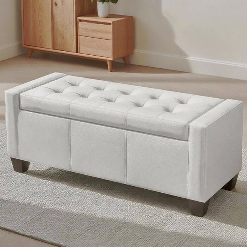 Faux Leather Rectangular Tufted Storage