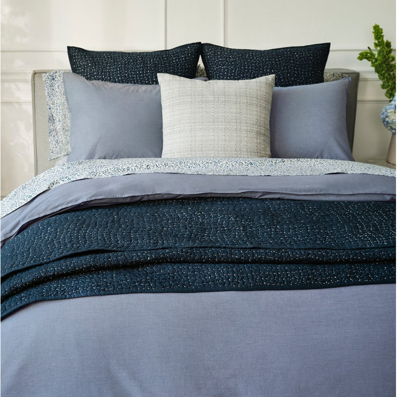 Pebbled Handstitched Organic Quilt, King Quilt, Midnight Indigo