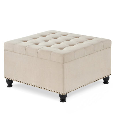 Large Square Storage Ottoman With Legs, Button Tufted And Nail Trimmed For Versatile Living Space Use