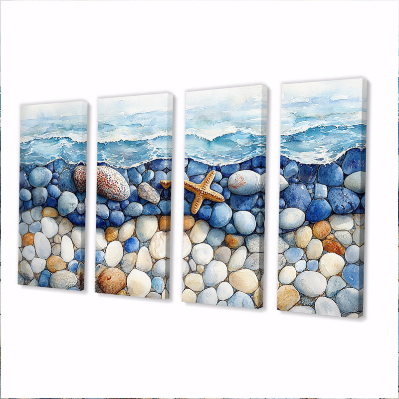 Ensemble de décorations murales coquillages côtiers en bleu et blanc III, H 28 po x l 48 po