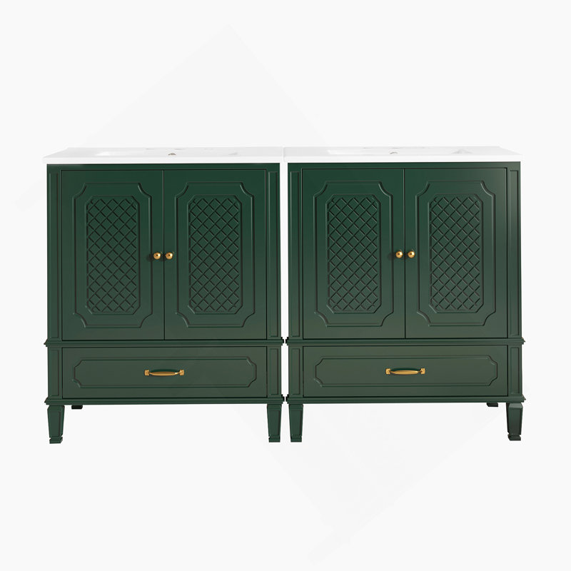 Ensemble de meuble-lavabo 60 po avec lavabo double 60 po, 2 armoires avec porte et 2 tiroirs, vert, Vert