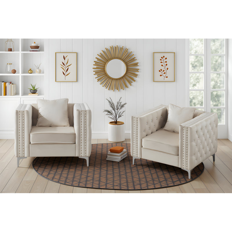 Lyon  Velvet Chair Set Of 2, Ivory