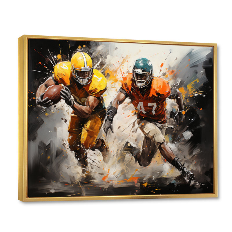 " Orange Football Abstract Victory ", 12" H x 20" W x 1" D, Gold Floater Framed