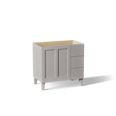Poplin 36 In. Vanity with Furniture Legs, 1 Door and 3 Drawers on Right