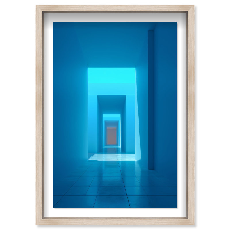 Cerulean Corridor II Shadowbox Abstract Print by Oliver Gal, Black Frame, 10 x 15, 16.5"H x 11.5"W, Natural Oak Shadowbox