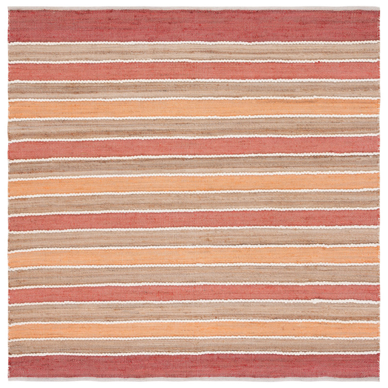 Alassane Hand Woven Jute/Cotton/Wool Striped Rug in Rust/Red, Square 6'6"