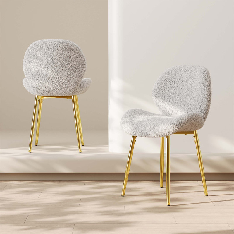 Modern Minimalist Teddy Dining Chairs Set of 2 with Sturdy Metal Legs and Comfortable Backrest, Suitable for Multiple Scenarios