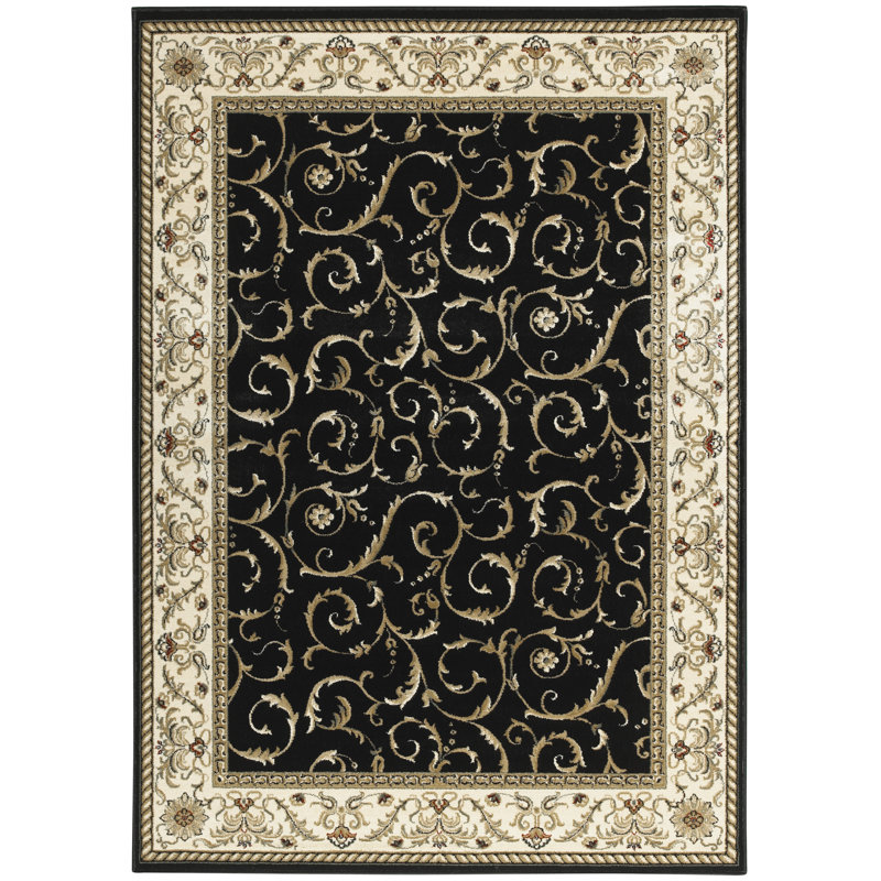 Tapis noir traditionnel Weisgerber 1599, Rectangle 7 pi 9 po x 11 pi