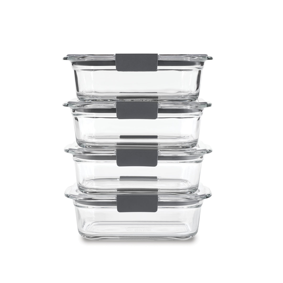 Rubbermaid Brilliance Glass Food Storage Containers with Lids, 3.2 Cup, 4 Pack (8 Pieces Total) Rubbermaid