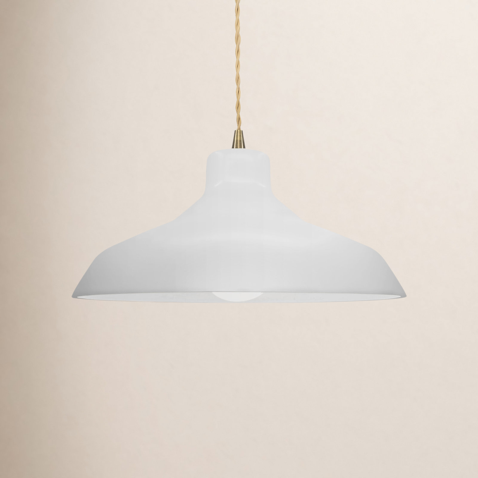 Fallon Ceramic Dimmable Pendant, 7.5" H x 15.5" W x 15.5" D, Gloss White, Antique Brass