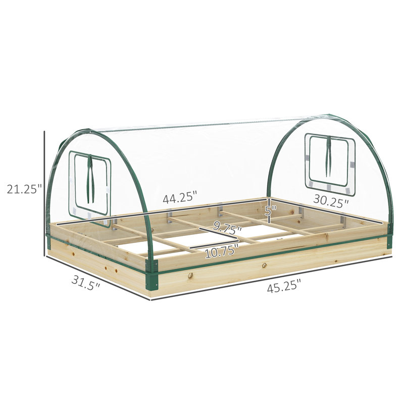 Lit de jardin surélevé 12 poches avec serre et fenêtres à enroulement, ensemble de jardinières en bois