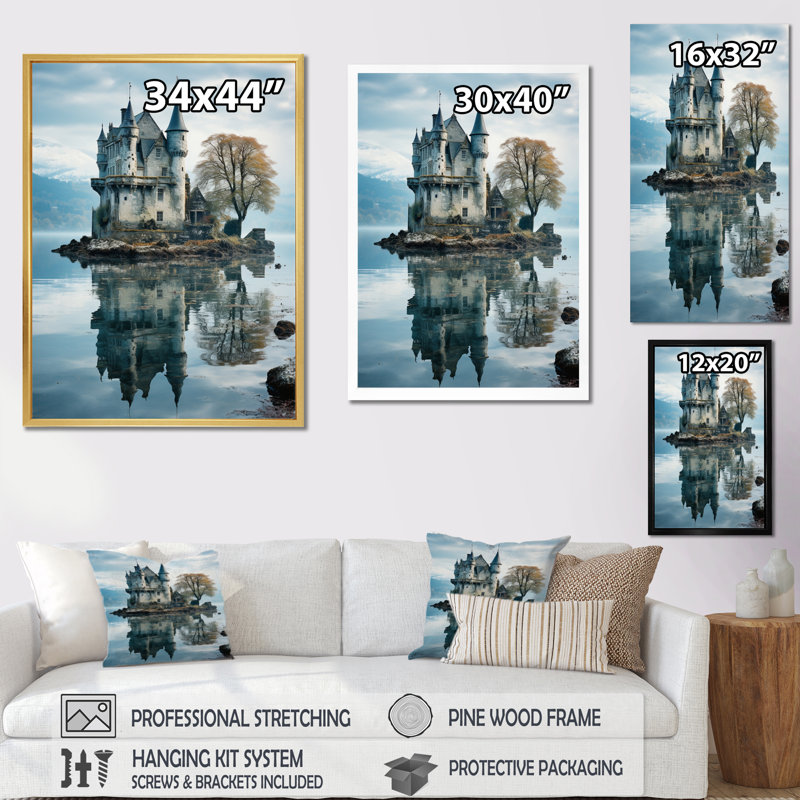 Yasleen Castles Dreamy Reflections II - reproduction sur toile, Cadre photo noir, H 44 po x l 34 po x P 1,5 po