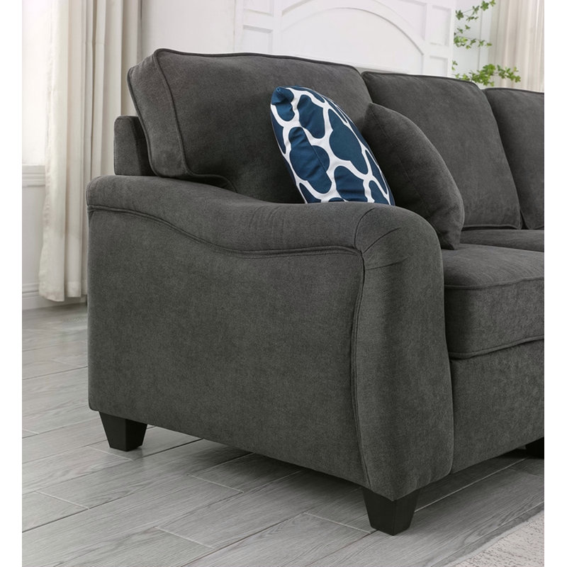 Canapé modulaire et repose-pieds modulaire en L tissé gris foncé de 7 po Leo