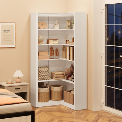 71.8" L-Shaped Corner Bookshelf, 5-Tier Large Corner Bookcase with Anti-Tip Kit, Spacious Display & Storage for Living Room & Home Office