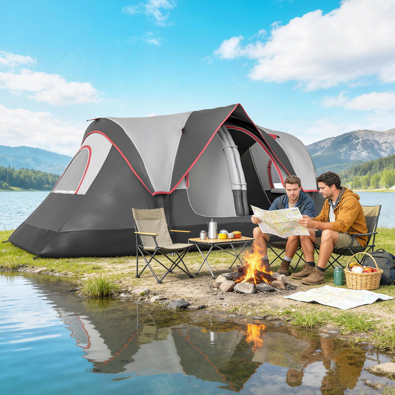 Tente de camping, tente 6 à 8 personnes avec 2 chambres, gris foncé, Dark Grey