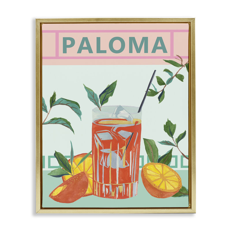  «Paloma Tropical Cocktail» par Melissa Wang, H 21 po x l 17 po, Cadre flottant métallique doré