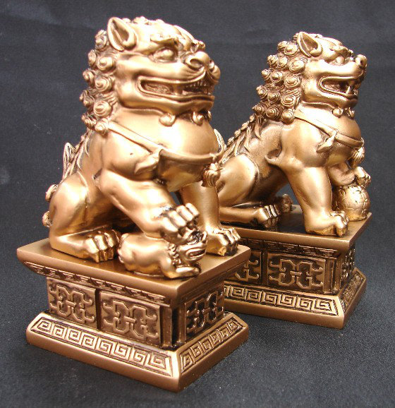 Figurine Feng Shgui Foo Dogs, H 7 po x l 4 po x P 3 po, Golden