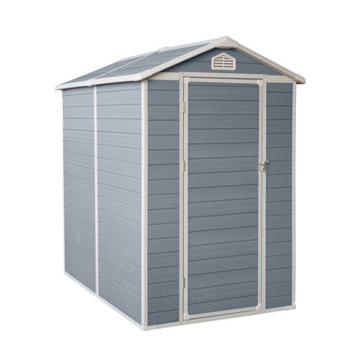 Remise de rangement extérieure en résine 4X6ft avec plancher et portes verrouillables pour patio, cour, pelouse