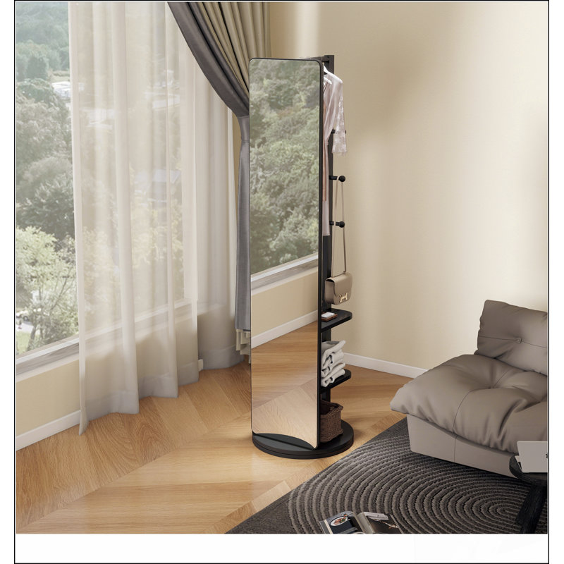 Full-Length Mirror with Integrated Hanger, Solid Wood and Glass, 65.7*17.7in, Ideal for Bedroom or Living Room, Black, Black