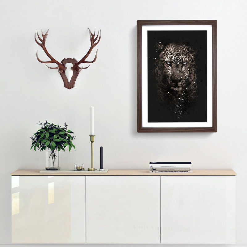 Leopard In The Dark Paint Splash - Picture Frame Graphic Art, 45cm H x 33cm W x 2cm D, Walnut Framed