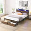 Base de lit plateforme en métal avec tête de lit en bois et pied de lit USB, station de charge, 2 tiroirs, rangement, lumières DEL, aucun sommier requis, assemblage facile-1742533192