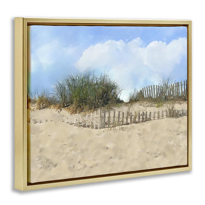 «Sunny Beach Day Dunes Floater», art mural par Jeff Pica, H 17 po x l 21 po, Cadre flottant gris lustré