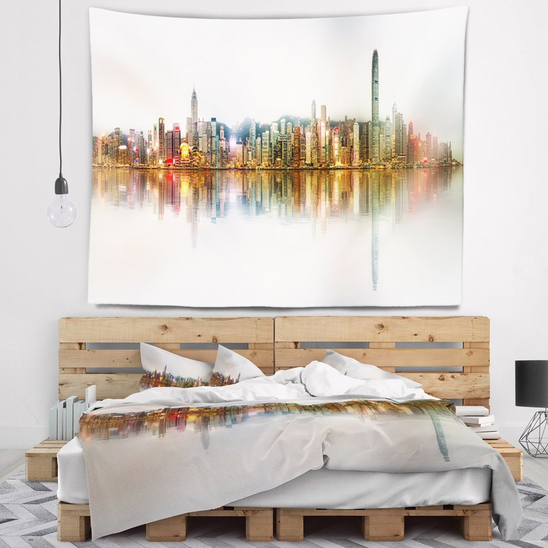 Tapisserie panorama à cityscape de singapour en polyester, H 50 po x l 60 po