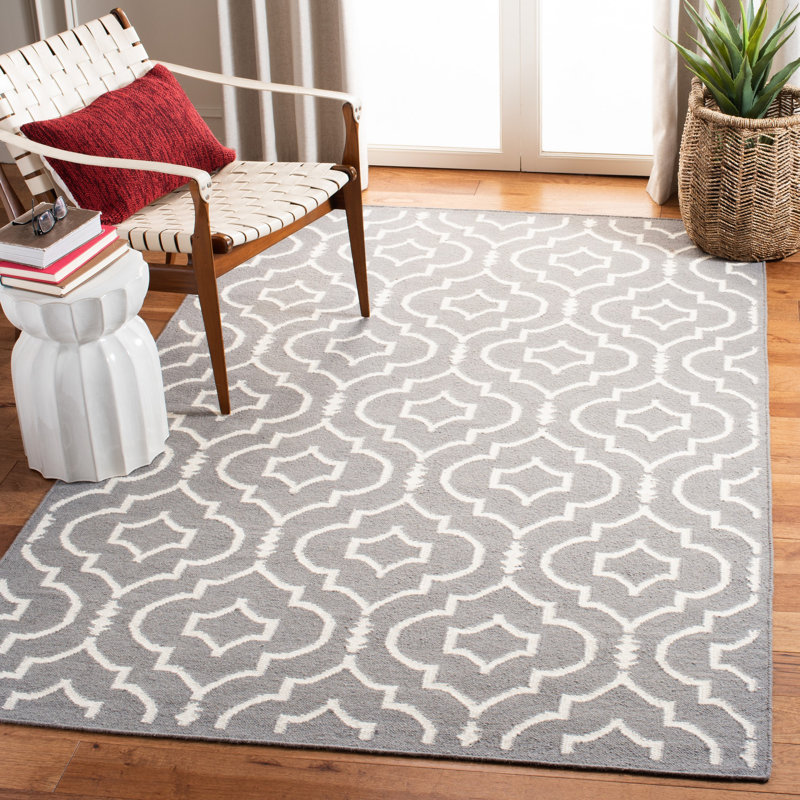 Tapis géométrique en laine / coton tissé à la main et à plat Waucoma, Rectangle 10 pi x 14 pi