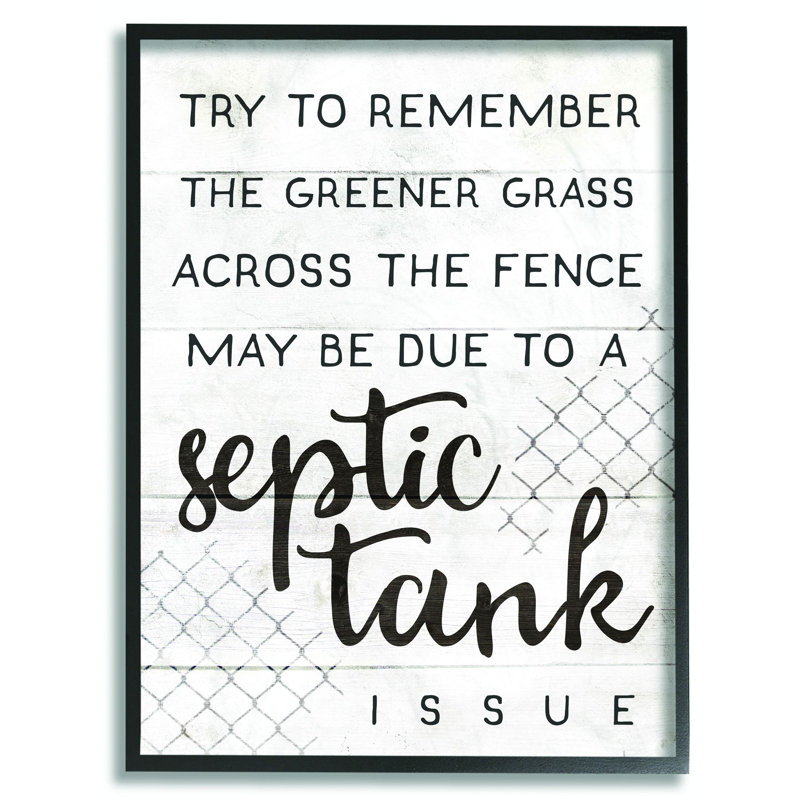«Greener Grass Septic Numéro», reproduction d'art textuel, H 20 po x l 16 po, Giclée encadrée noir minuit