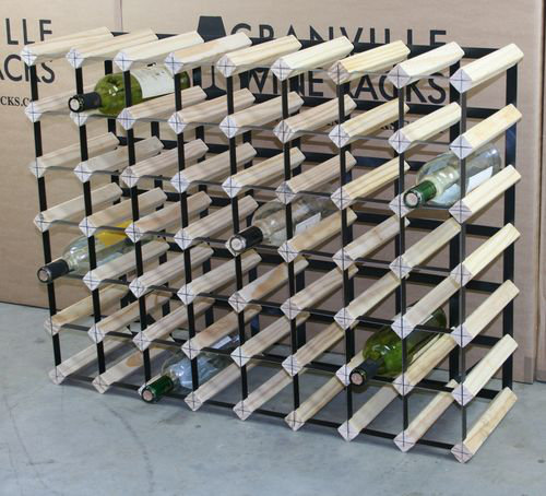 Liddle 56 Bottle Floor Wine Bottle Rack, Natural Pine / Black Steel