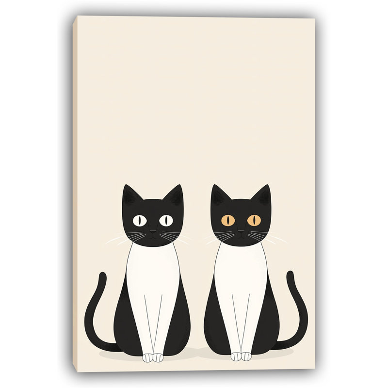 Mono Duo - paire de chats minimalistes, toile tendue, H 48 po x l 36 po