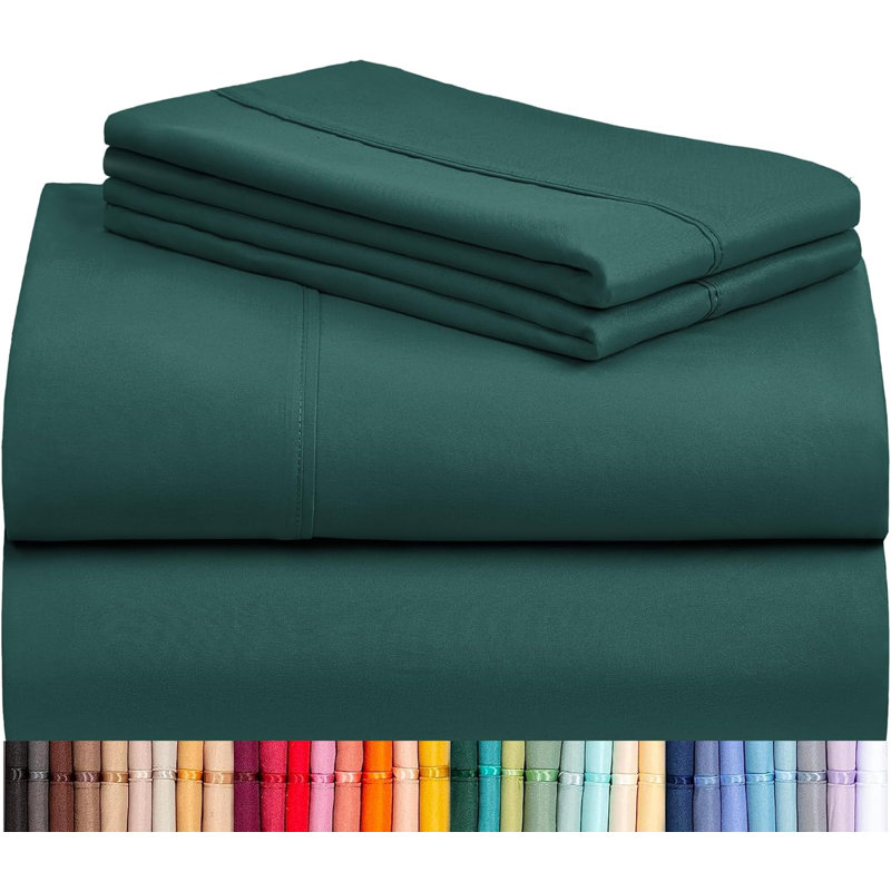 Luxclub 4 PC Aqua Silky Soft Cooling Deep Pocket Performance Sheet Set, King Sheet Set with 2 Pillowcases, Emerald