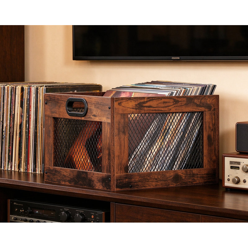 Boîte de rangement en bois pour disque vinyle