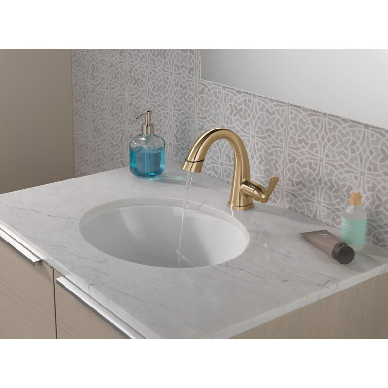 Stryke Single Hole Pull Out Sprayer Bathroom Faucet, Single Handle Bathroom Sink Faucet, Lumicoat Champagne Bronze