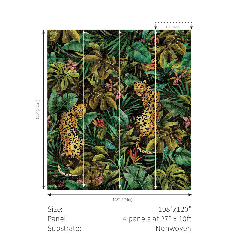 Ariss Floral Wall Mural, Black Charcoal