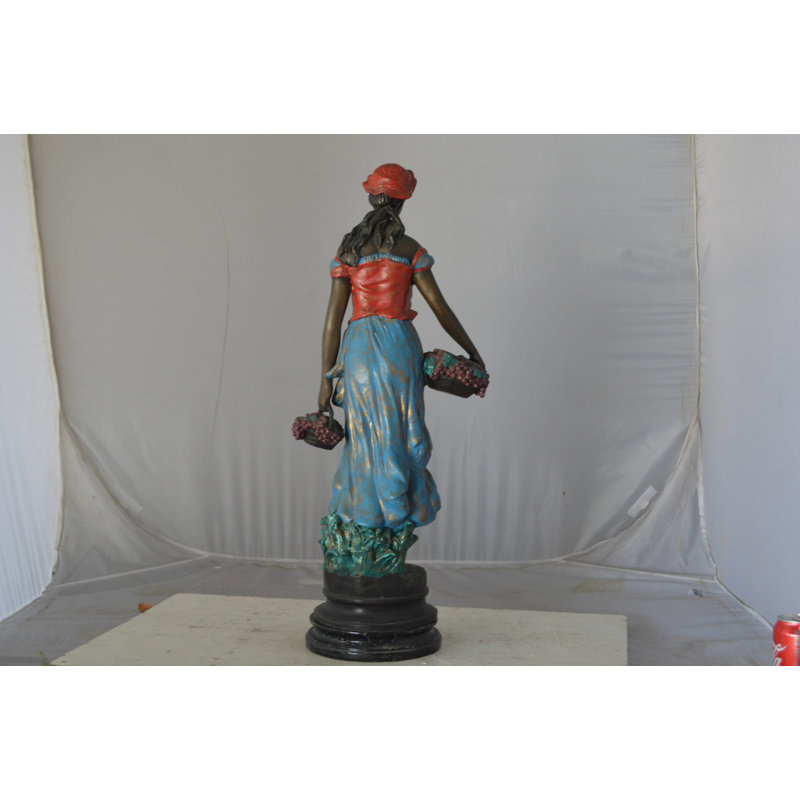 Amore Beautiful lady with grapes bronze statue - Size: 14"L x 6"W x 20"H., 20"H x 14"W x 6"D 