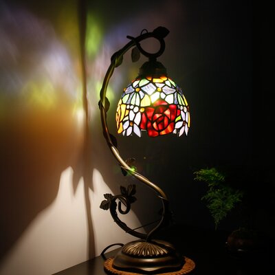 Binger Bedside Table Lamp - World Menagerie Tiffany Style Stained Glass Lamp, Red Rose Nightstand Reading Desk Light W6H22 Inch S001, Lover Girlfriend -  6A1340C8146D4B8EB26DDCDE8CAB5151