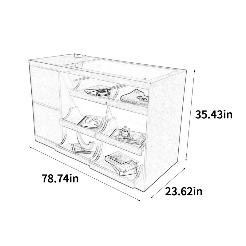Armoire pour îlot central de style médiéval, H 35,43 po x l 78,74 po x P 23,62 po