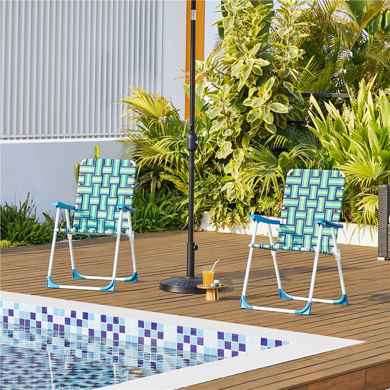 Patio Webbed Folding Chairs Nylon Fabric Portable Lawn Chairs, Green
