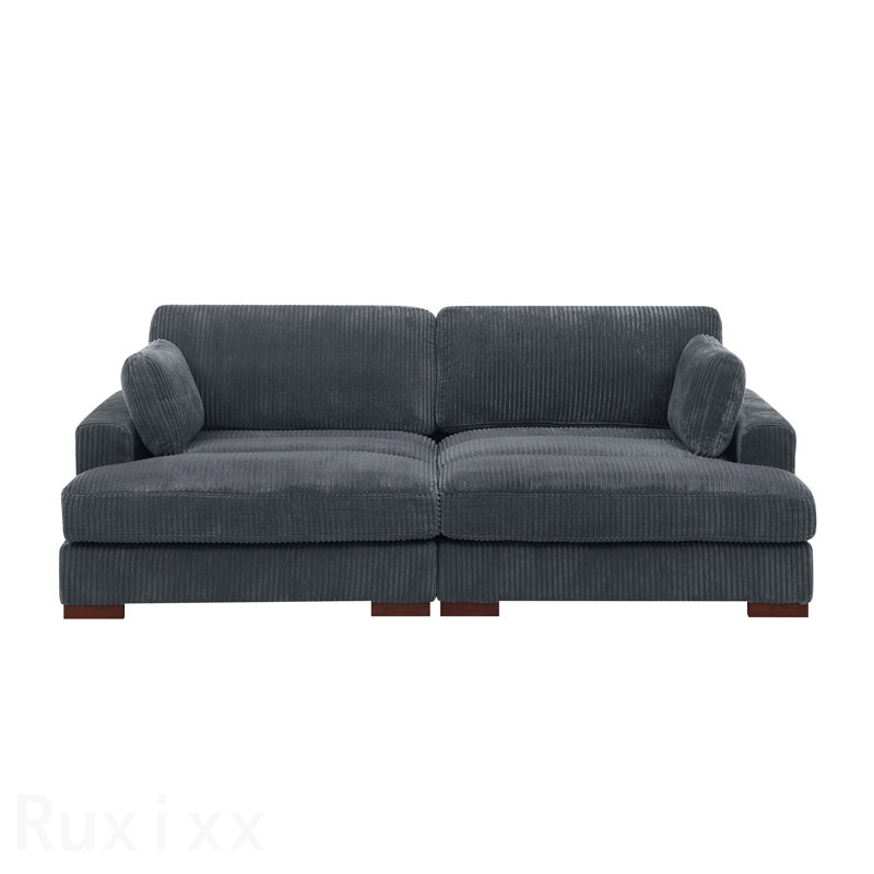 Causeuse à large assise, Velours côtelé gris foncé