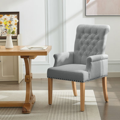 Tufted Upholstered High Back Dining Armchair, Linen