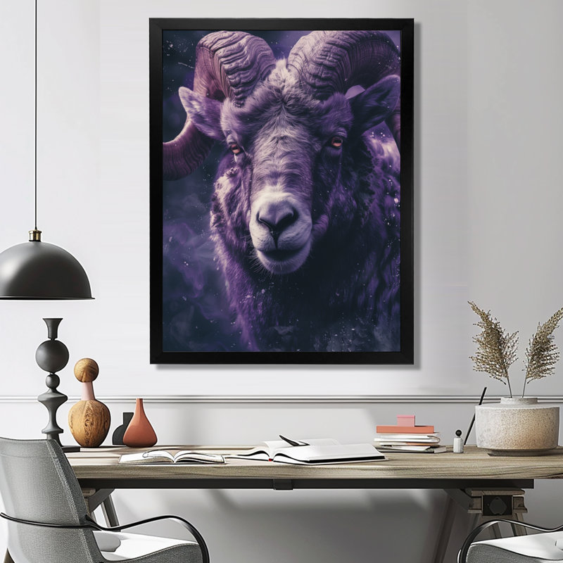 Astrologie mauve, audace astrale bélier - astronomie bélier, art mural, Cadre simple noir, bois massif, H 16 po x l 32 po