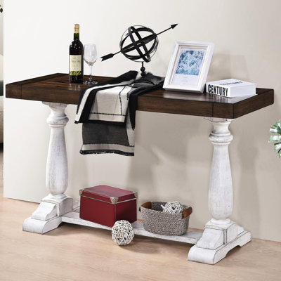 Table antique blanche et chêne foncé, 30 pouces de hauteur, style rustique avec pieds stables, hauteur de 30 pouces, plateau spacieux en bois massif